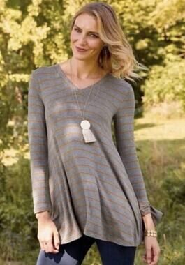 Matilda Jane Women's Size Medium Orange Gray Modal Swing Windsong Tunic